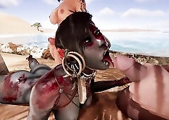 Blue Skinned Red Eyed Sweetheart Take Cum In Throat And Butt