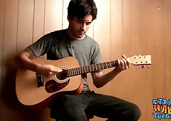 Gay-For-Pay musician has a guitar solo before wanking