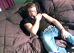 hot muscular youngster with big dick masturbating and stroking it