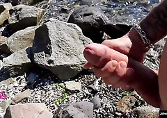 johnholmesjunior in bare beach public solo showcase and jizm slow-mo