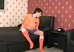 wanking in orange soccer socks 5