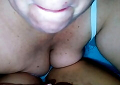 Sensual foreplay as a couple with kisses while teasing his big hard-on before a deep blowjob