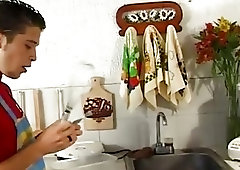 Latino gay guys suck and bang hard in the kitchen