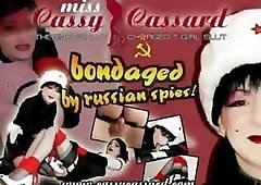 Russian policewoman ties up a tranny and rides her cock