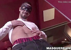 Handsome masked gay strips down naked and begins pleasuring himself