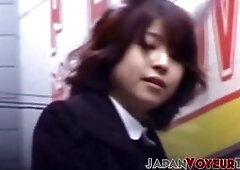 Voyeur had great time recording Japanese hotties in daring skirts