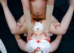 Voluptuous Asian nurse in uniform receives creampie