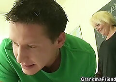 Threesome with very old teacher and boys teen