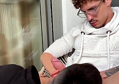 Teen throating the educator's large pink cigar.