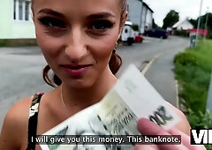 Skinny babe agrees to blow a stranger for a cash POV