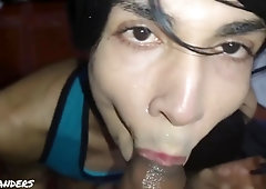 Mexican Sissy CD Made my Humungous Man Sausage Spunk in her Throat and Face - She Luvs Jism