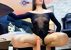 Busty blonde shemale tranny solo plays with toys