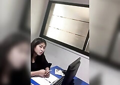 pretty oriental solo masturbate after working at office