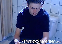 Hot Ian Madrox was caught smoking and jacking off in the bathroom