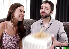 Hawt Wife Suprises Cuckold Boyfriend For His B-Day