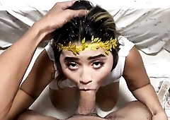 Halloween, a hotty clothed as Artemis, the domme of love, gets a stranger's schlong in swap for some candy.