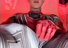 Huge hunk of man jerks off in different superhero costumes