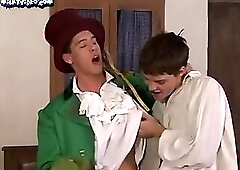 2 Three costume guys from the past fuck blowjobs and jerk off to facial cumshots