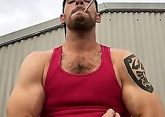 Straight Jock Smoking And Flexing