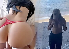 Beach Adventure. Perfect Tits & Big Ass Exposed in Public gets Fucked after T...