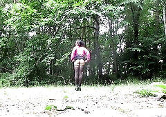 Super sexually excited to wear short petticoat, string, nylons and heels erection and jerk in pants