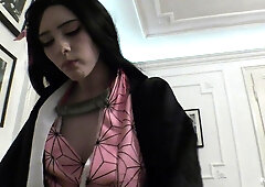 Sexy Slim Brunette Nezuko Kamado (Melody Marks) Tries Hefty Cock In Different Poses