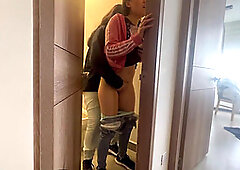 My friend leaves me alone at the hot aunt's house and we fuck in the bathroom