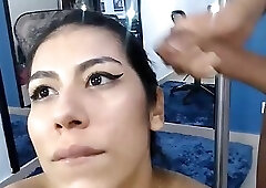 Slut takes a facial by a shemale