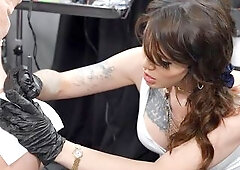 Trans Babe Gets Good Sucking In Tattoo Parlor