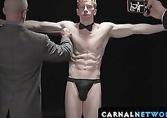 The boy slave Jesse Stone got fucked in an awesome and wild foursome orgy at an auction