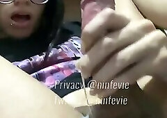 Teen with glasses cum with shirt on