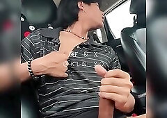 Young asian thai big dick cumming in car