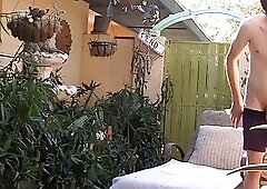 Handsome stud fingering his ass and jerking off solo outdoor