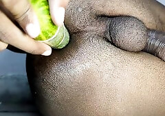 Banging Constricted With Cucumber, Her Butt Deepthroat