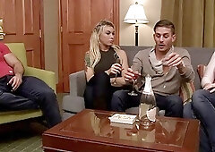 Blonde shemale has some fun with her sexy male partner