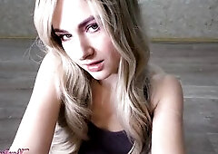 The golden-haired passionately sucks a large penis and gets cum in her throat.