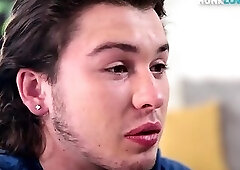 Muscled newbie teases and masturbates in closeup action