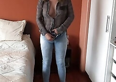 I costume in jeans and no pants during the time that my boss records me and shows me his massive jock