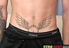 Handsome straighty jacks off cock until in erupts in cum