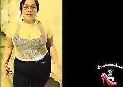 Aged woman does stretching and cardio with youthful dude, to make it easier for him to give her a precious time.