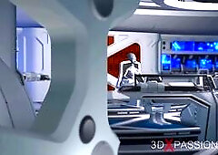 3d alien dickgirl fucks a hot ebony in the space station