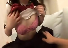 Asian Miku Tsukika blows and swallows