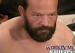 Hung mature bearded daddy tugs on his big fat cock harshly