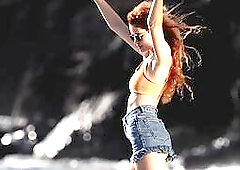 Big natural tits Russian redhead Heidi Romanova strips naked on the beach