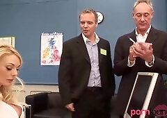 Blondes In Office Fourway Give Head To Shlong