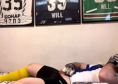 Fap and spunk in Soccer cleats Socks and jersey