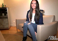 Bare boned chick Nataly Gold gives a rimjob and blowjob to her new boyfriend