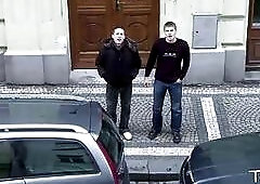 A cute gay meet his new neighbors with a fuck and cumshots