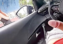 A risky masturbation session in the street for a student who was at the bus stop.