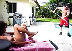 Marvelous, Black beauty, Alina Ali is screwing a white man next to the swimming pool